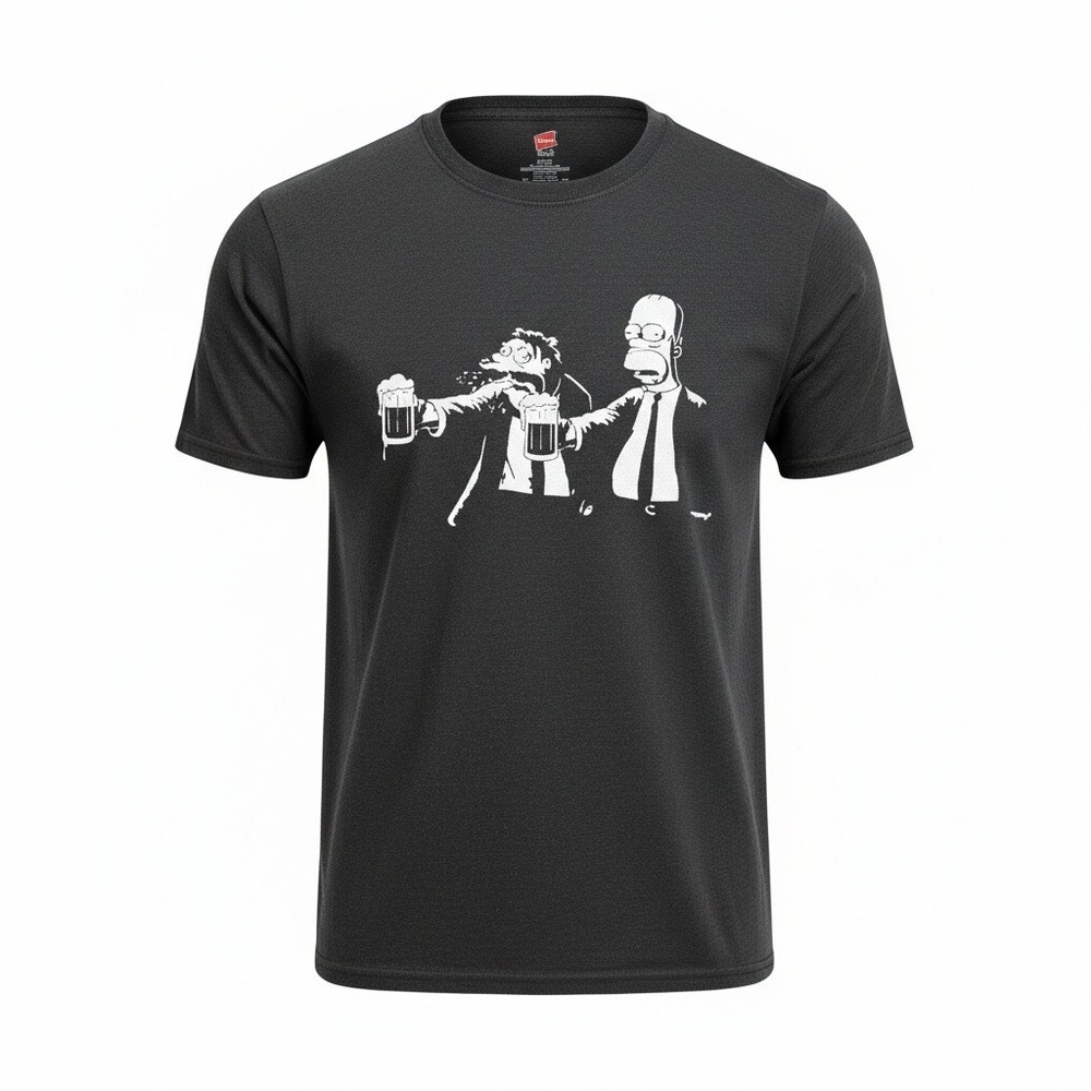 Rare Simpsons Pulp Fiction Mashup Tee - Homer & Barney - Black Hanes‎ M